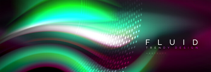 Fototapeta premium Fluid color neon wave lines background, neon liquid color futuristic paint template