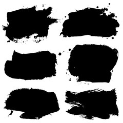 Set of black ink hand drawn brushes collection isolated on white background for your design. Dirty artistic brush strokes element. Black labels, background, paint texture. Vector