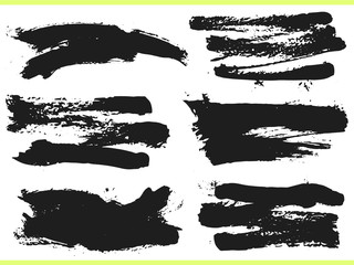 Set of black ink hand drawn brushes collection isolated on white background for your design. Dirty artistic brush strokes element. Black labels, background, paint texture. Vector