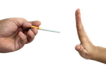 Image of cigarette in hand, Stop smoking concept, World No Tobacco Day ,Smoking does not hurt you alone It also hurts the people around you and everyone in your family