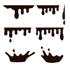 Vector set with paint dripping, dripping liquid, liquid splash, drops, paint flows. Current paint, stains. Current drops. 