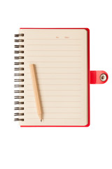 opened red notepad on a spring red notepad on a spring with a pencil