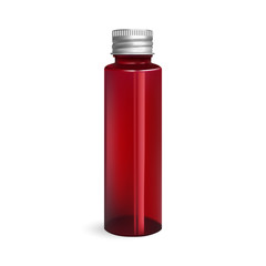Red toner jar isolated on white background. Skin care product package. Color plastic can