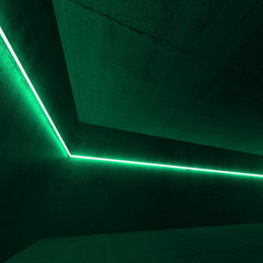 3d interior with green neon light line