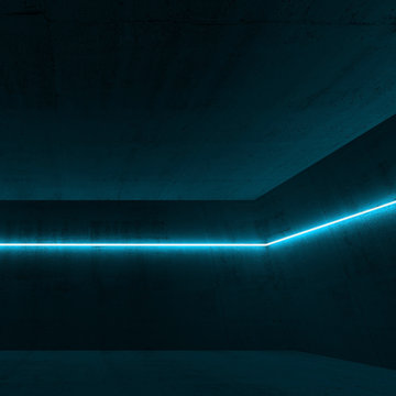 3 D Interior With Blue Neon Light Line