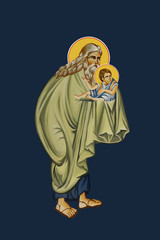 Simeon the God-receiver. Illustration - fresco in Byzantine style.