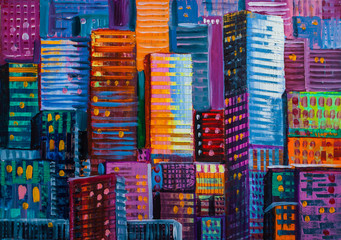 Obraz premium Malarstwo abstrakcyjne miejskich drapaczy chmur.