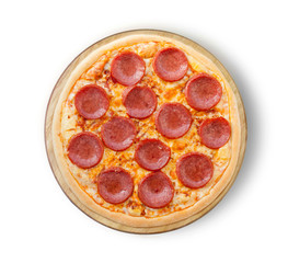 Isolated pizza pepperoni on a white background.	