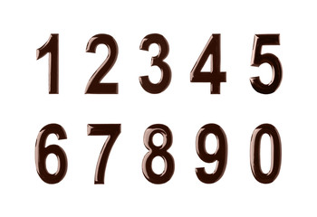 Set of numbers made of melted chocolate on white background
