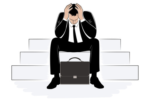 recommend clip art: Stressed businessman covering his head with hands. Concept business man in stress.