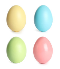 Set of colorful Easter eggs on white background