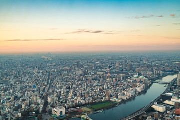 View of downtown cityscape and sky tree in tokyo, Japan.