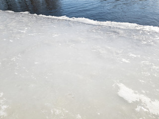 Melting ice on the river close up. Ice on the river in the spring.
