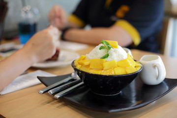 mango fruit topping on sweet iced tasty