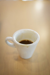 white coffee cup on wooden table