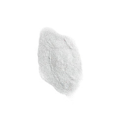 Heap of silver glitter on white background, top view