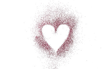 Fototapeta na wymiar Heart made of pink glitter on white background, top view