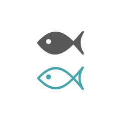 Vector illustration of fish. Set of two vector icons. Flat design Monochrome