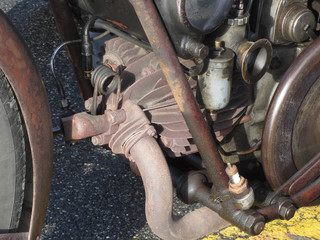 Antique motorcycle engine close up detail background