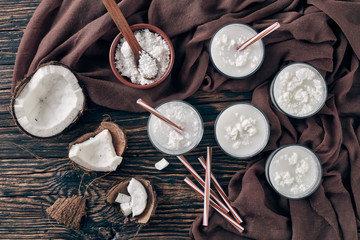 Fototapeta na wymiar cocktail of coconut water, coconut milk and cream