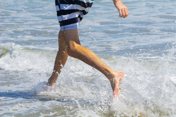 Running in shallow water.