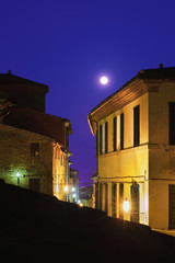 Fototapeta na wymiar Full moon night, old urban core