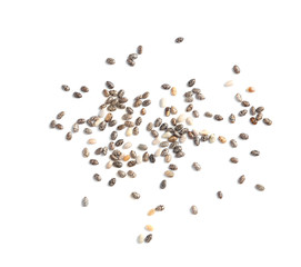 Chia seeds isolated on white, top view
