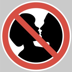 Sign prohibiting kissing. Information prohibiting certain actions in public places.