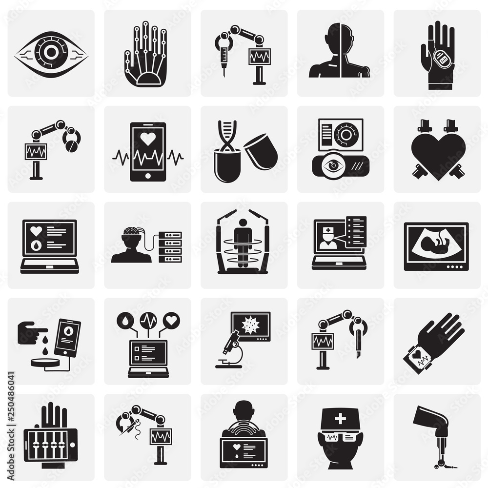 Poster future medicine icons set on squres background for graphic and web design, modern simple vector sign