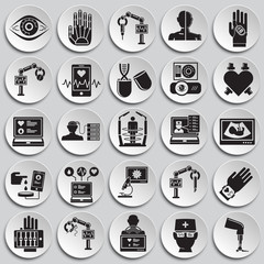 Future medicine icons set on plates background for graphic and web design, Modern simple vector sign. Internet concept. Trendy symbol for website design web button or mobile app