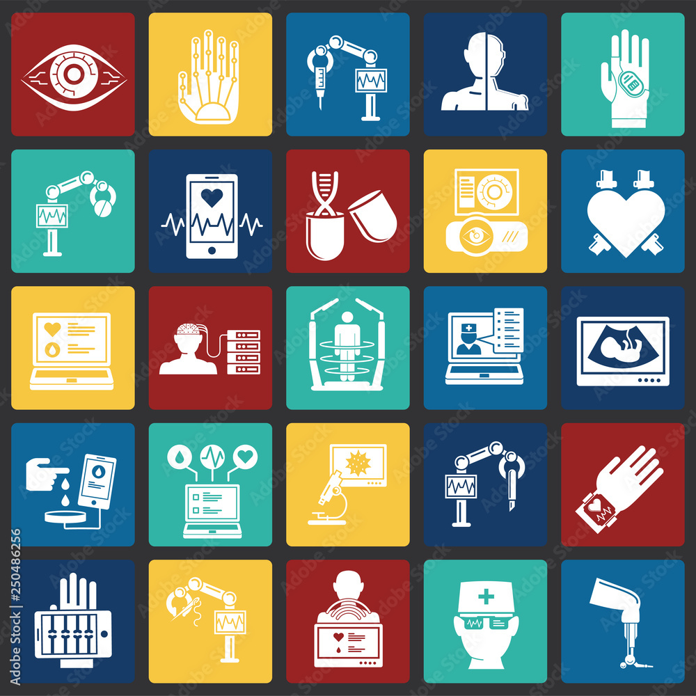 Poster Future medicine icons set on color squres background for graphic and web design, Modern simple vector sign. Internet concept. Trendy symbol for website design web button or mobile app