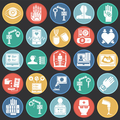 Future medicine icons set on color circles black background for graphic and web design, Modern simple vector sign. Internet concept. Trendy symbol for website design web button or mobile app
