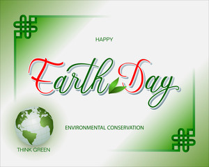 Celebration, design, background with handwriting 3d texts and green Earth globe for Earth day, event celebration; Vector illustration