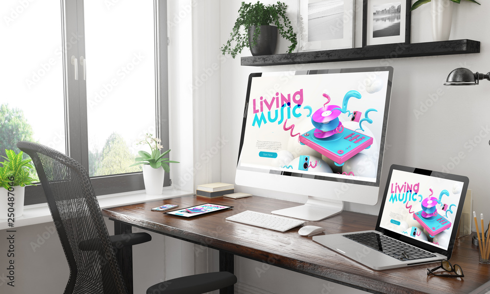 Canvas Prints black and white responsive devices mockup responsive music website