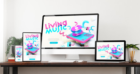 front view music website devices mockup