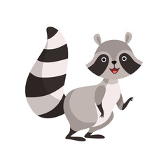 Fototapeta premium Cute Gray Raccoon, Funny Humanized Coon Animal Character Vector Illustration
