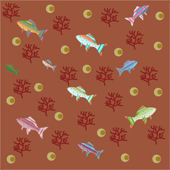 vector illustration with fishes,can be used like a seamless pattern