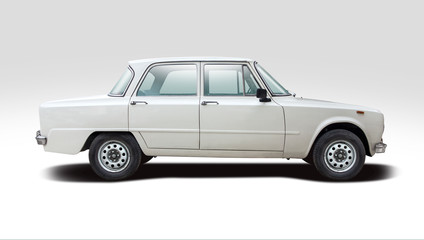 Alfa Romeo Giulia classic Italian family sedan car side view isolated on white background