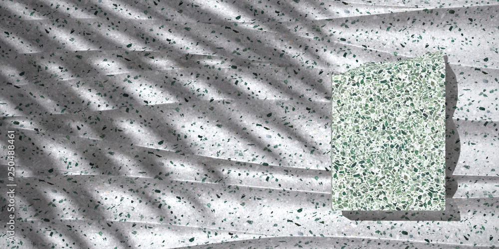 Poster cosmetic background for product presentation. green terrazzo podium on white curve surface terrazzo 