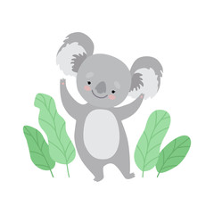Cute Cheerful Koala Bear Standing on Two Legs, Funny Grey Animal Character Vector Illustration