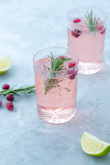 Rosemary Cranberry Shrub Cocktail. close up. selective focus