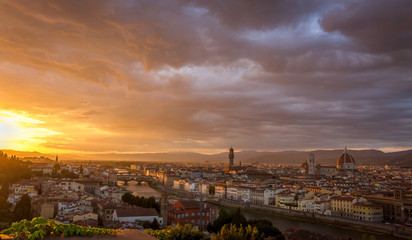 A beautiful sunset on a cloudy evening in Florence, Italy
