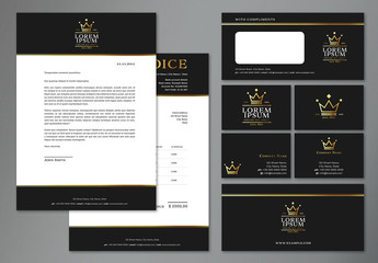 Business Branding Layout Set with Gold Crown Elements