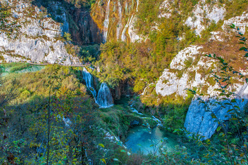 Waterfalls on the Plitvice Lakes in Croatia