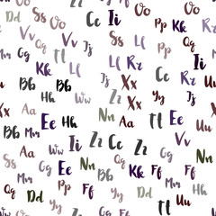 Light Green, Red vector seamless layout with latin alphabet.