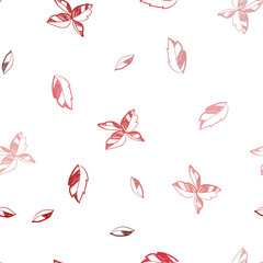 Dark Red vector seamless doodle pattern with leaves.