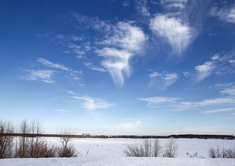 Winter landscape in the countryside on a sunny day.
