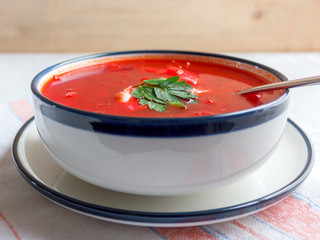 Traditional red beet soup - borsch. Vegetarian Diet Food