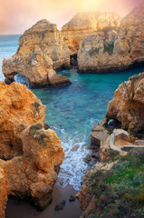 Naklejka premium Rocky coast of Lagos, Portugal