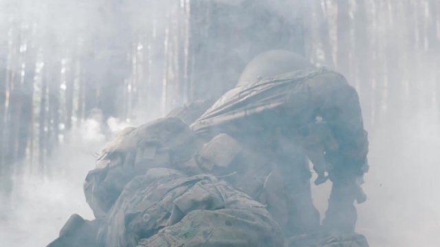 Young soldier scared during battle